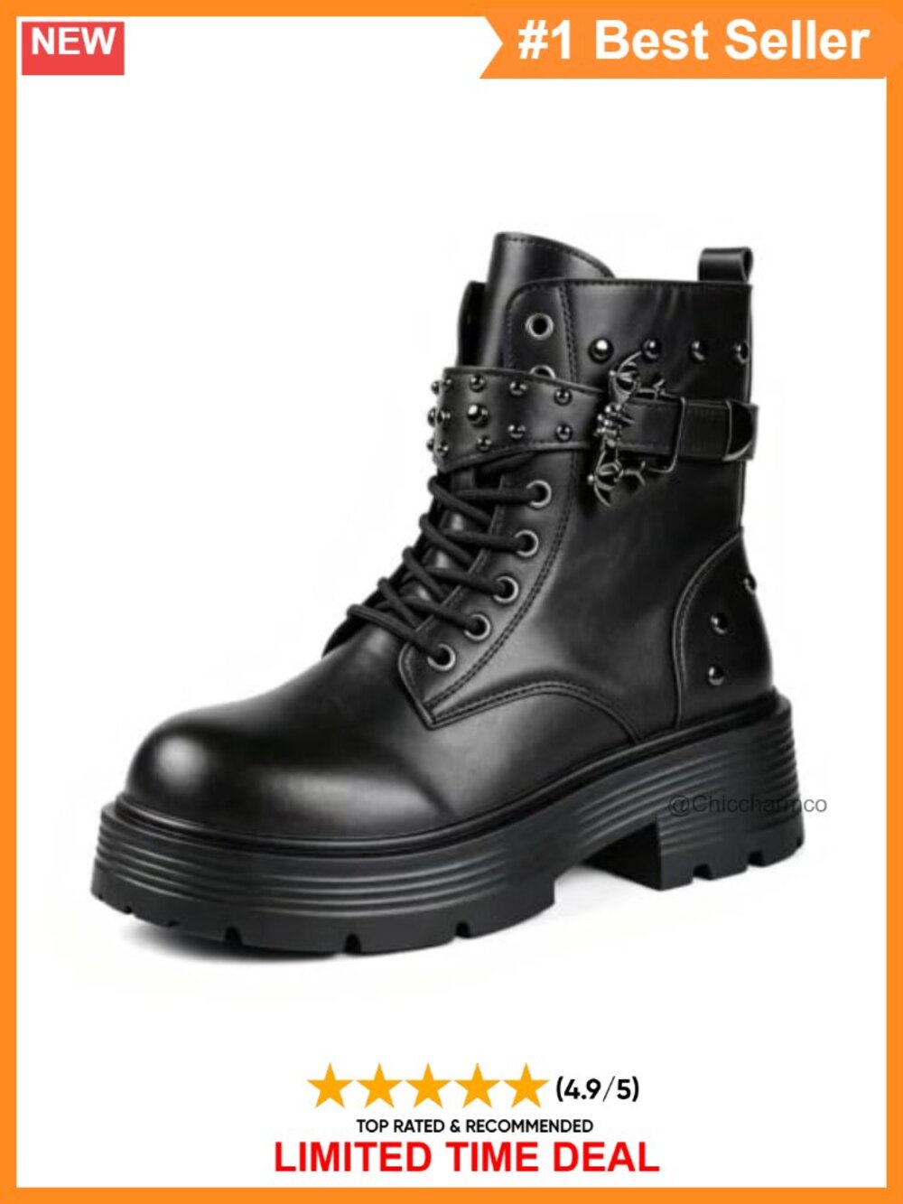 Women's Faux Leather Combat Moto Ankle Boots Studded Platform Goth